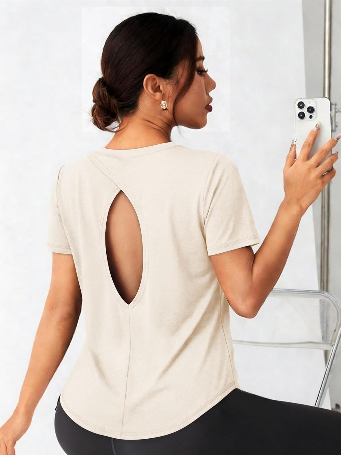 Alaroo Open Back Workout Tops for Women Short Sleeve Yoga Pilates ...