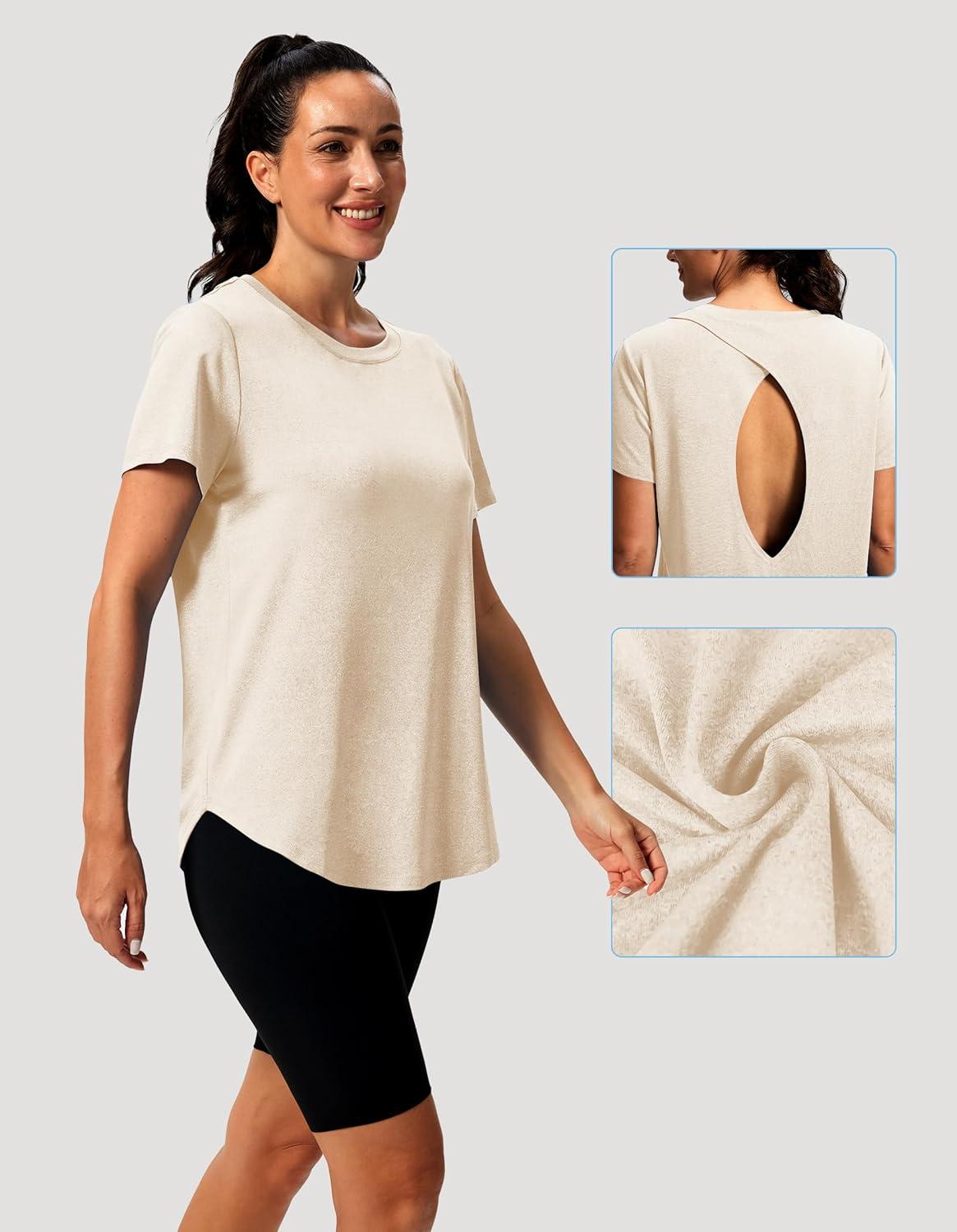 Alaroo Open Back Workout Tops for Women Short Sleeve Yoga Pilates ...
