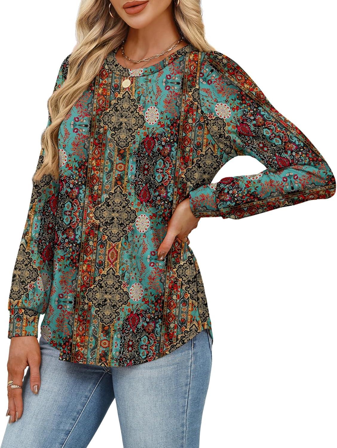 Alaroo Womens Long Sleeve Shirts 2026 Fall Tunic Tops Crewneck Blouses ...