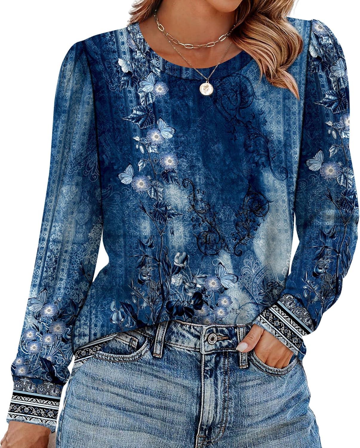 Alaroo Womens Long Sleeve Shirts 2026 Fall Tunic Tops Crewneck Blouses ...