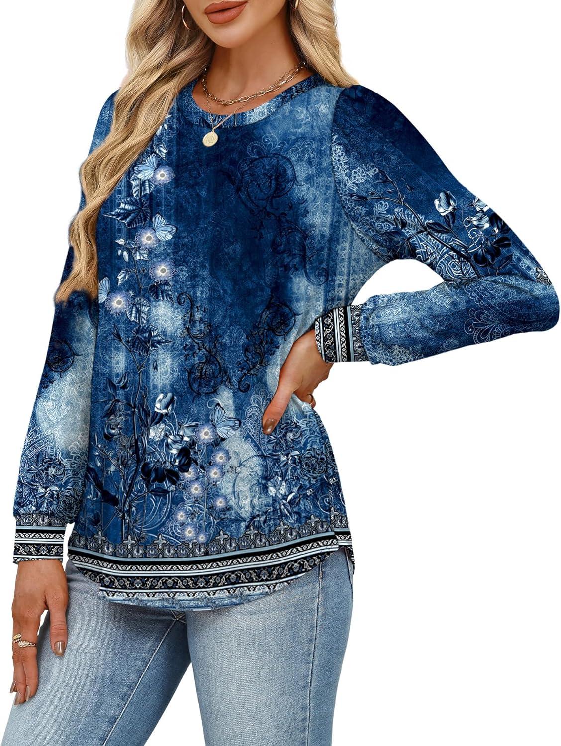 Alaroo Womens Long Sleeve Shirts 2026 Fall Tunic Tops Crewneck Blouses ...
