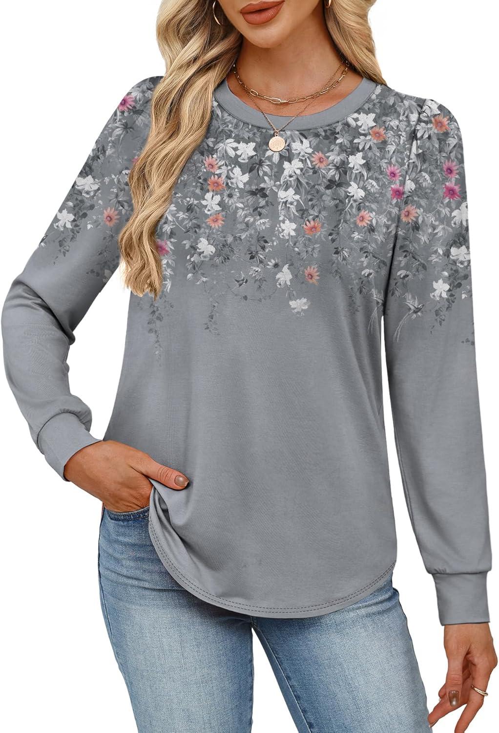 Alaroo Womens Long Sleeve Shirts 2026 Fall Tunic Tops Crewneck Blouses ...