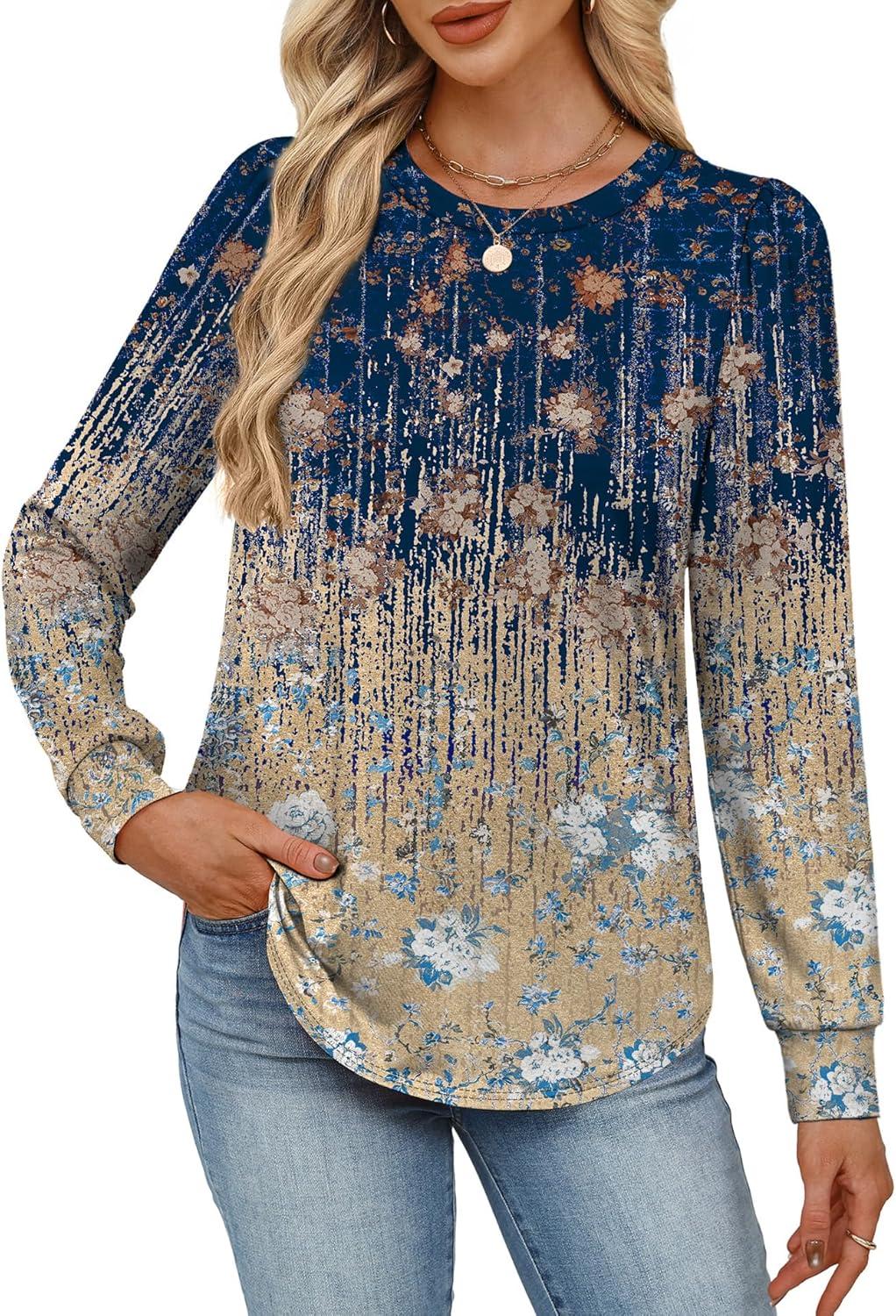 Alaroo Womens Long Sleeve Shirts 2026 Fall Tunic Tops Crewneck Blouses ...