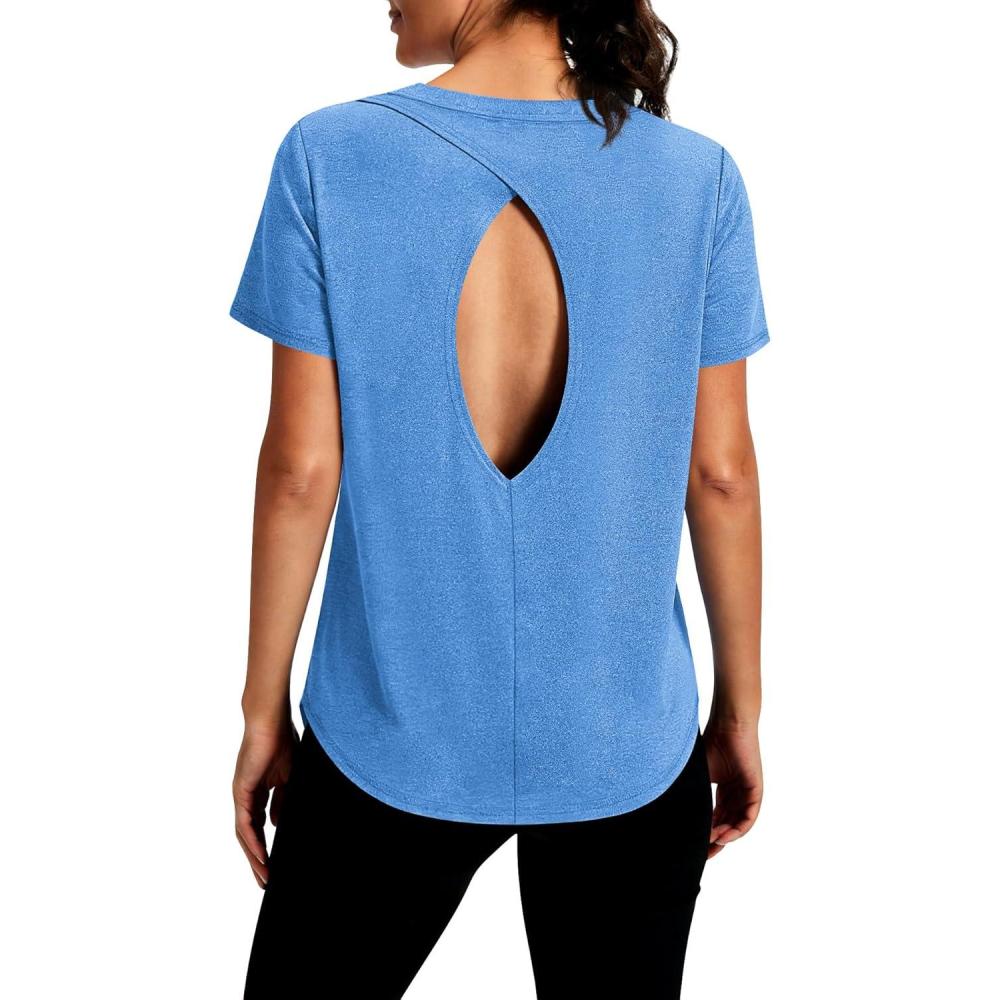 Alaroo Open Back Workout Tops for Women Short Sleeve Yoga Pilates ...