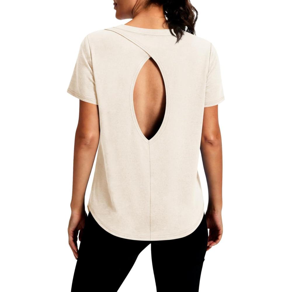 Alaroo Open Back Workout Tops for Women Short Sleeve Yoga Pilates ...