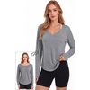 image:imageAlaroo Womens Workout Tops Reversible Long Sleeve VNeck Shirts  Sun Protection Pilates Outfits Summer Athletic Tops for Running Yoga CasualGrey