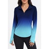 image:imageAlaroo Womens 14 Zip Long Sleeve Shirts Fishing Workout Tops  UV Protection Sun Shirts with Thumb Holes Hiking Running Athletic Yoga Summer TopsBlue Gradient